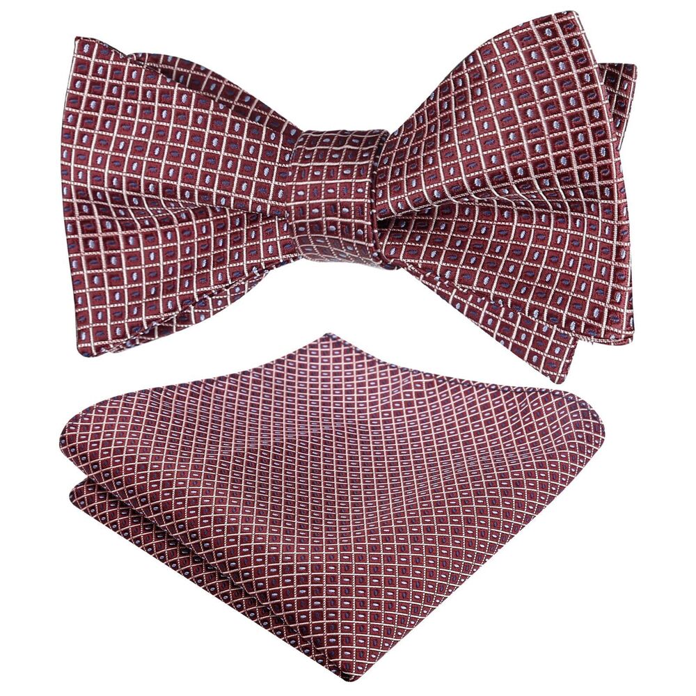 9385 2pcs Polka Dot Self Tied Bow Tie and Pocket Square Hand Tied Set
